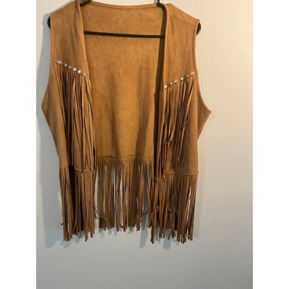 Trendy Fringed Vest with silver studs women's size L